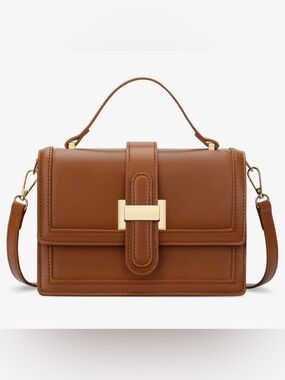 Vegan Leather Crossbody Bag Small Flap Purse with Wide Strap